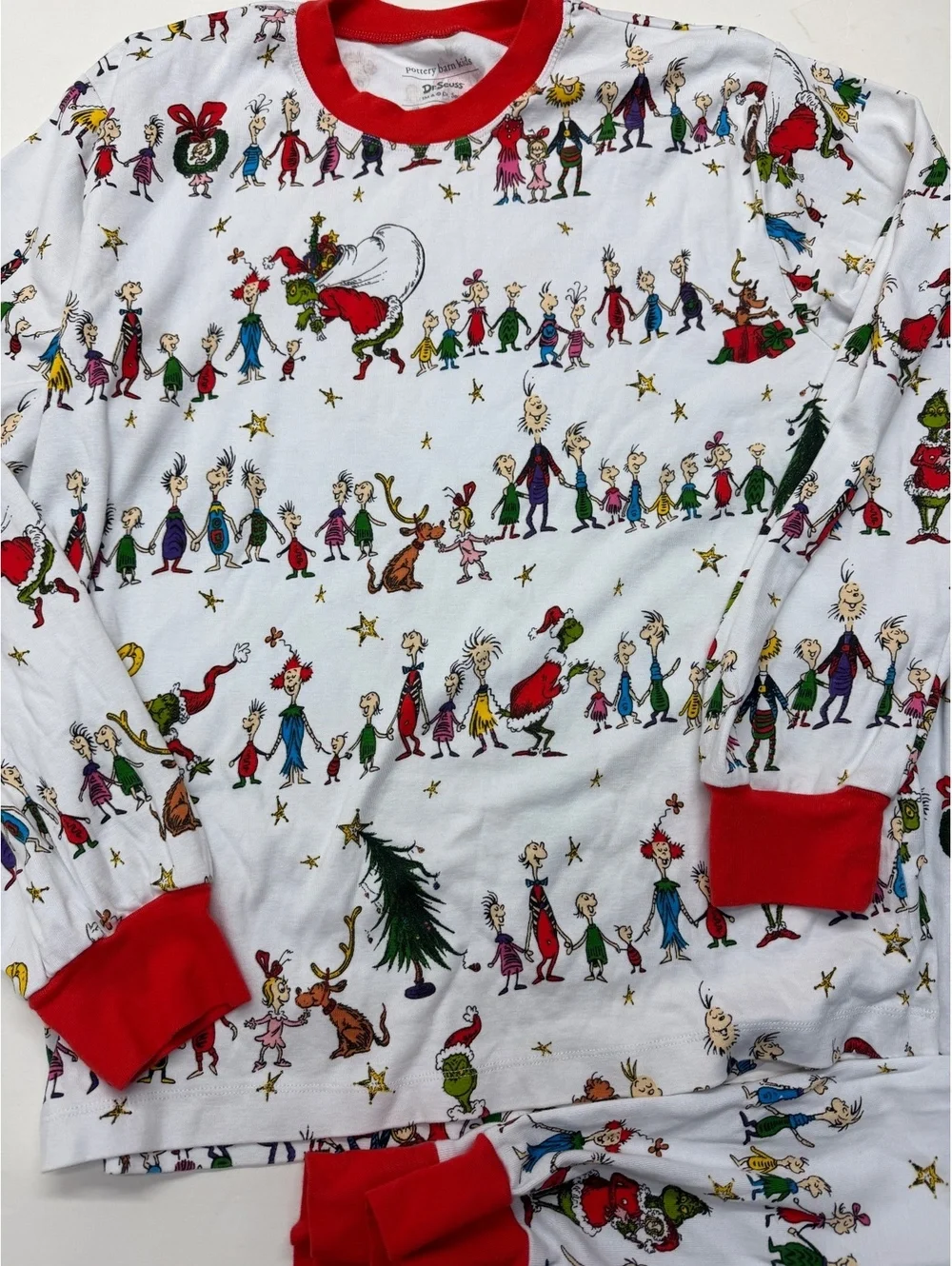 Pottery Barn Kids Dr. Seuss Grinch Adults Pajama Set White Red Christmas Holiday